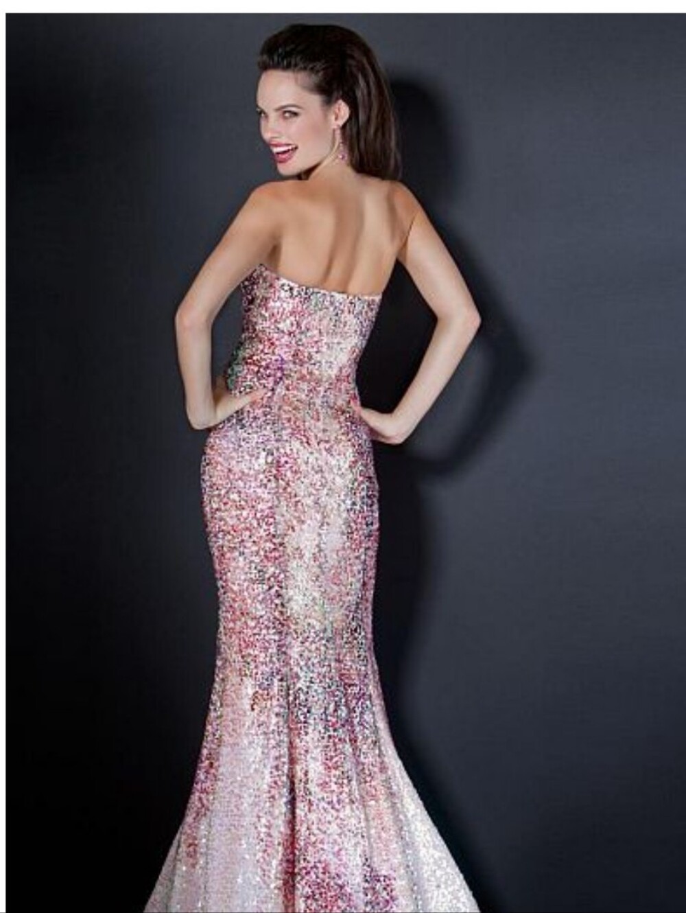 Jovani Strapless Sequin Mermaid Gown in Multicolor Pastels size 0 - Picture 1 of 14